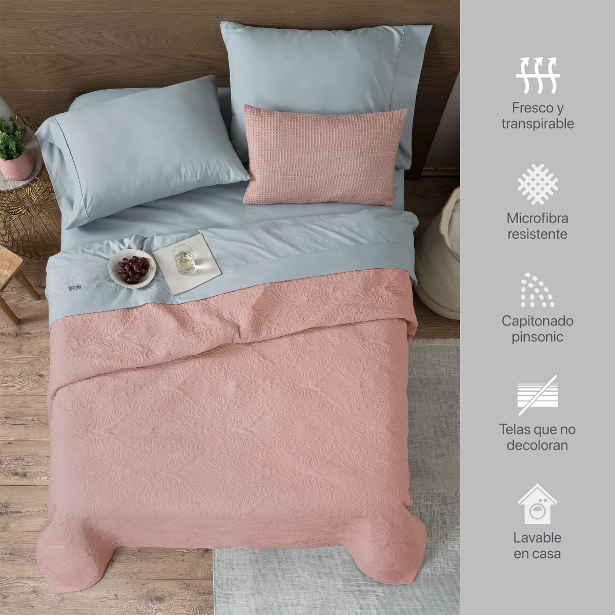 Foto 3 | Edredón Colcha Ligero Real Textil Rosa Oscuro - 1 Pieza King Size