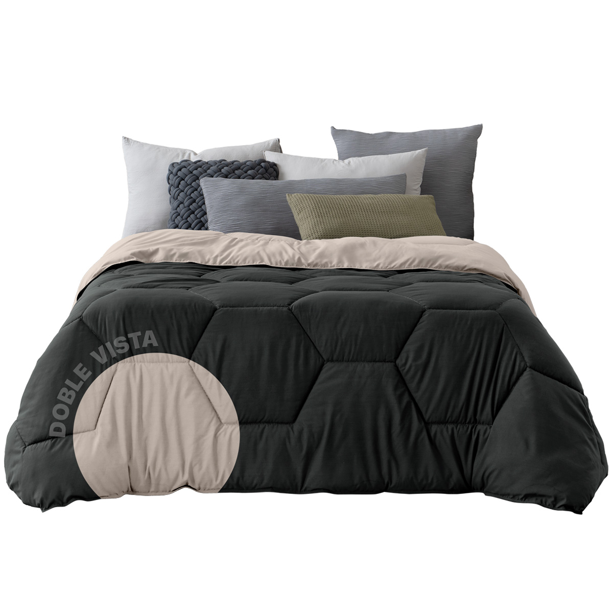 Edredón Duvet Relleno Tipo Down Esquimal Doble Vista Negro - Khaki Queen Size