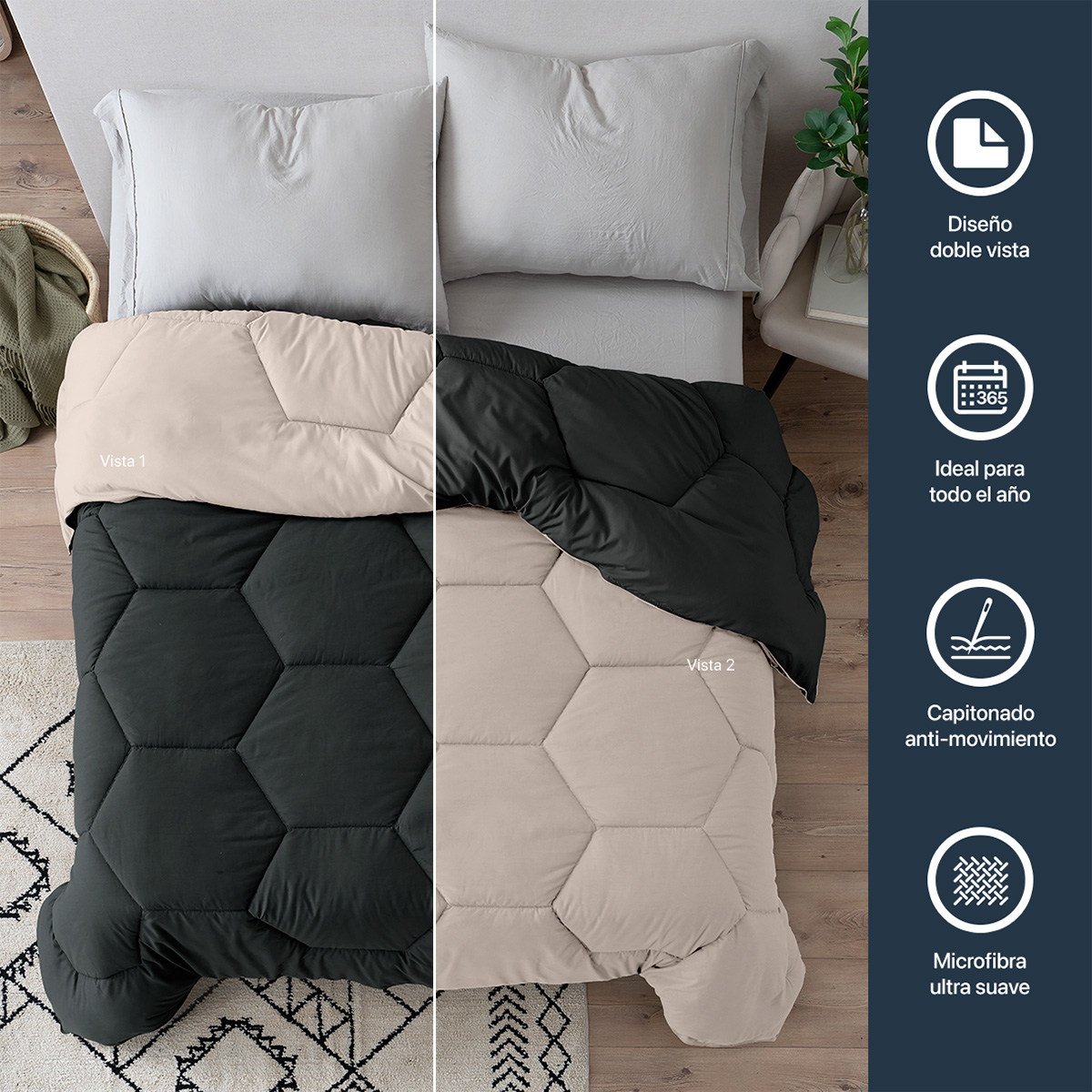 Foto 4 pulgar | Edredón Duvet Relleno Tipo Down Esquimal Doble Vista Negro - Khaki Queen Size