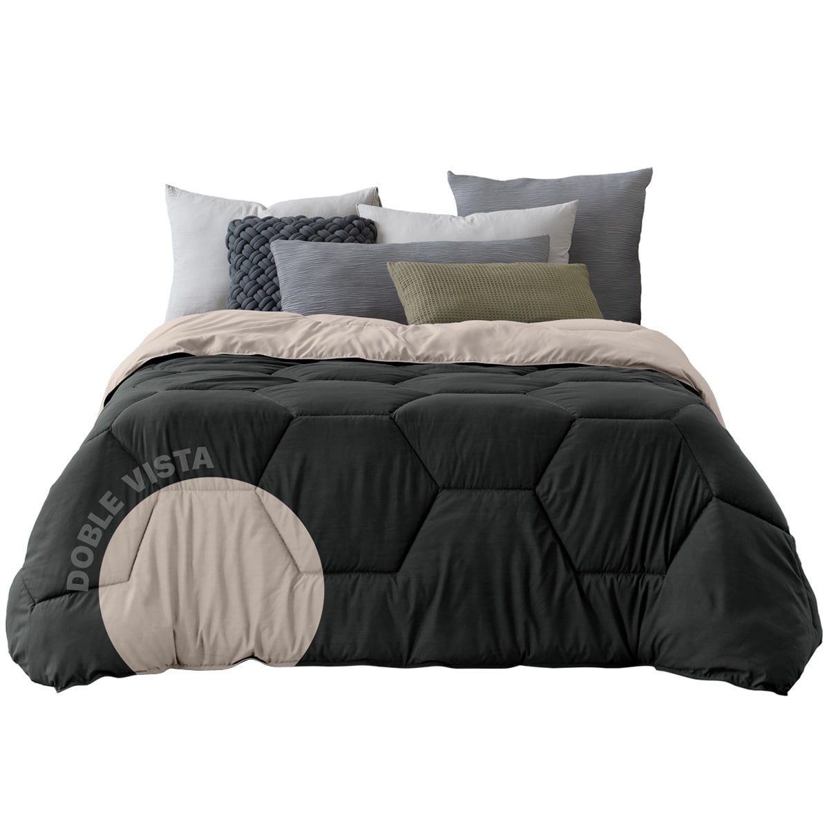 Edredón Duvet Relleno Tipo Down Esquimal Doble Vista Negro - Khaki Matrimonial $1,039