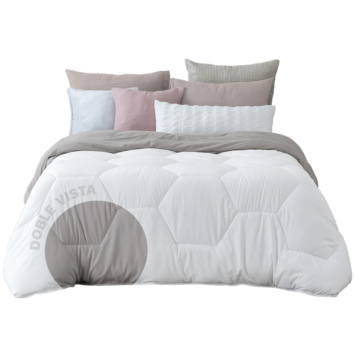 Edredón Duvet Relleno Tipo Down Esquimal Doble Vista Blanco - Gris Calido Individual