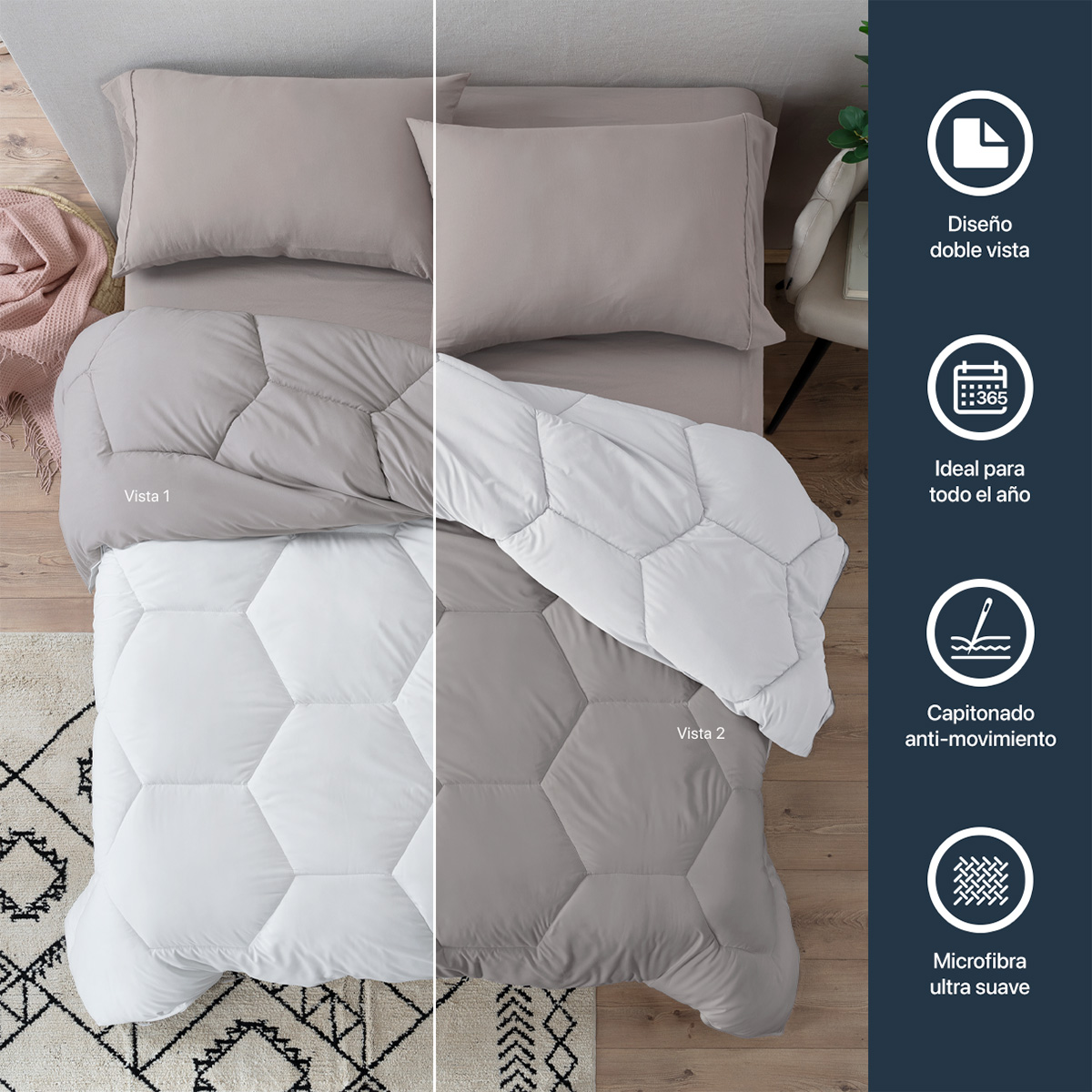 Foto 4 pulgar | Edredón Duvet Relleno Tipo Down Esquimal Doble Vista Blanco - Gris Calido Queen Size