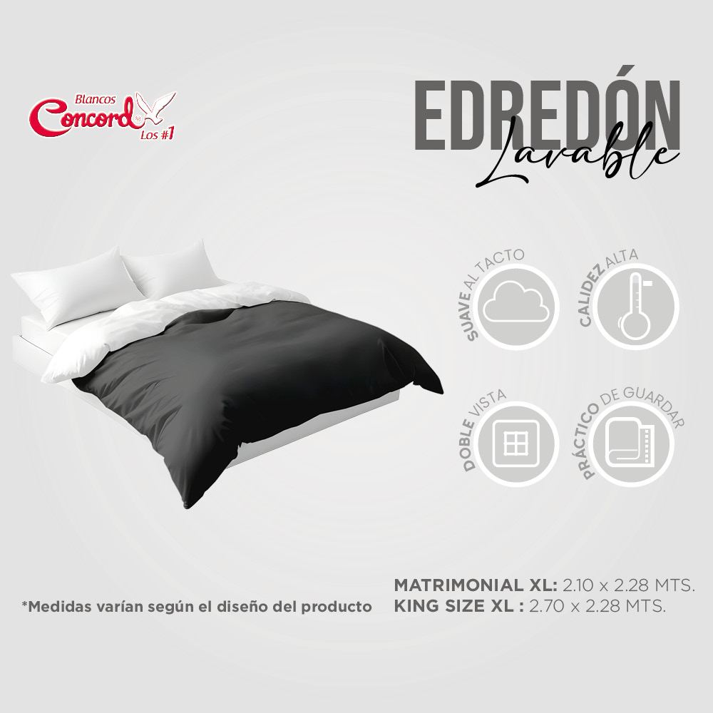 Foto 3 | Edredón De Pluma Suave Premium Matrimonial Negro Concord