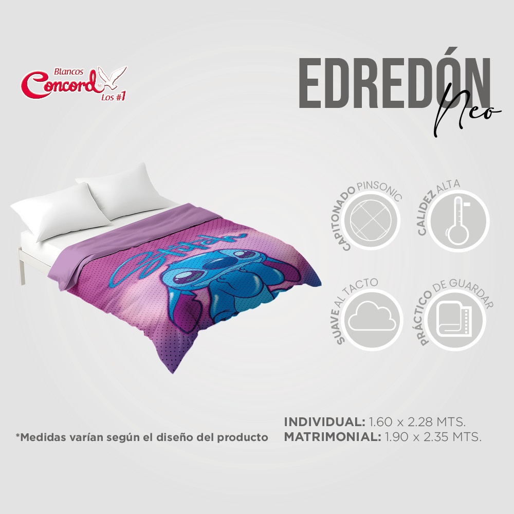 Foto 7 pulgar | Edredón Individual Neo Stitch Amore Morado Concord