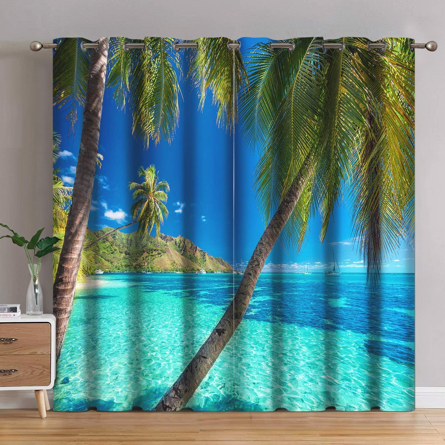 Cortinas De Ventana Jekeno Ocean Palm Tree Blackout 132 X 160 Cm - Venta Internacional.