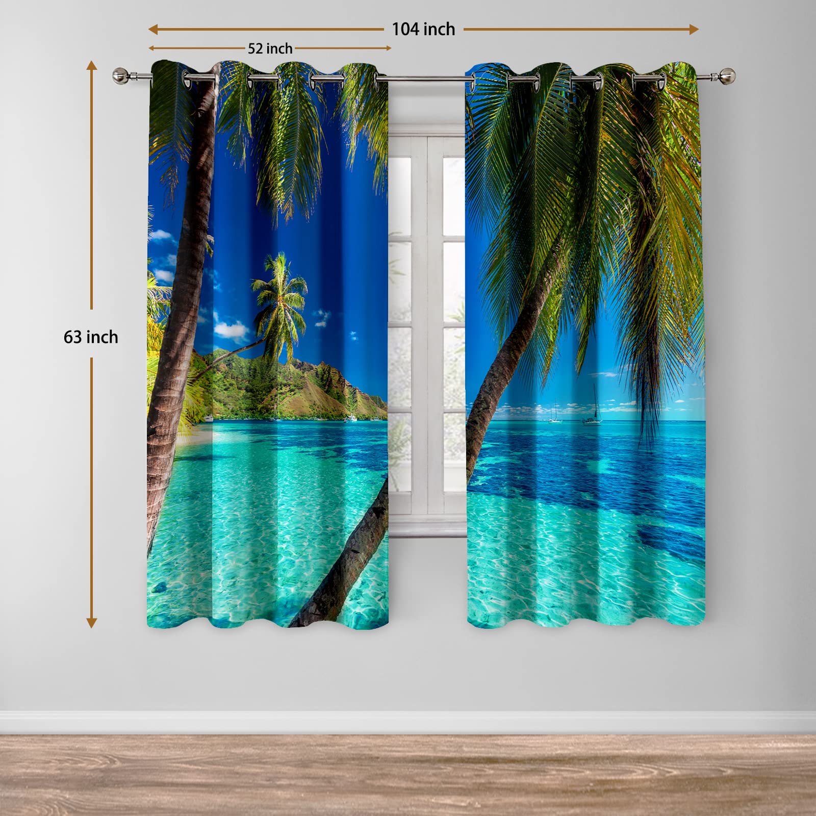 Foto 3 pulgar | Cortinas De Ventana Jekeno Ocean Palm Tree Blackout 132 X 160 Cm - Venta Internacional.