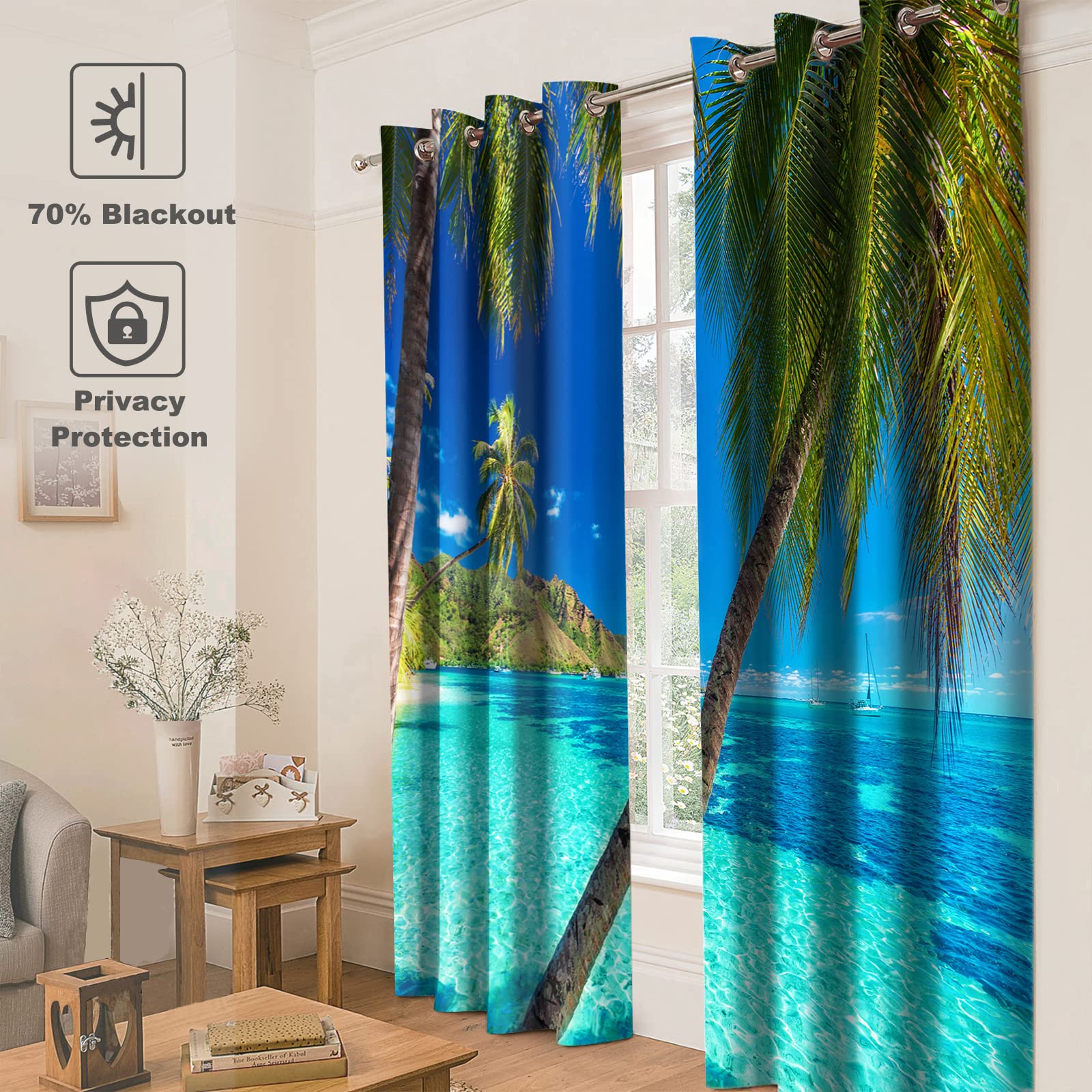 Foto 5 pulgar | Cortinas De Ventana Jekeno Ocean Palm Tree Blackout 132 X 160 Cm - Venta Internacional.