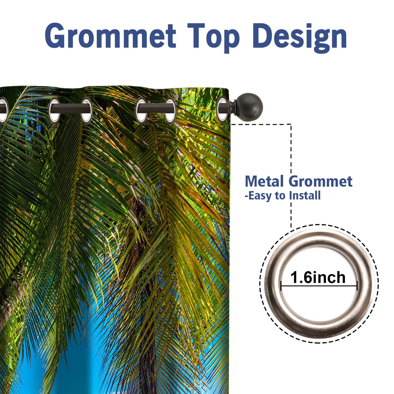 Foto 5 | Cortinas De Ventana Jekeno Ocean Palm Tree Blackout 132 X 160 Cm - Venta Internacional.