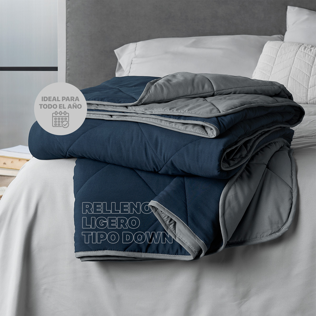 Foto 2 | Colcha Edredón Ligero Real Textil, King Size Azul-gris Reversible