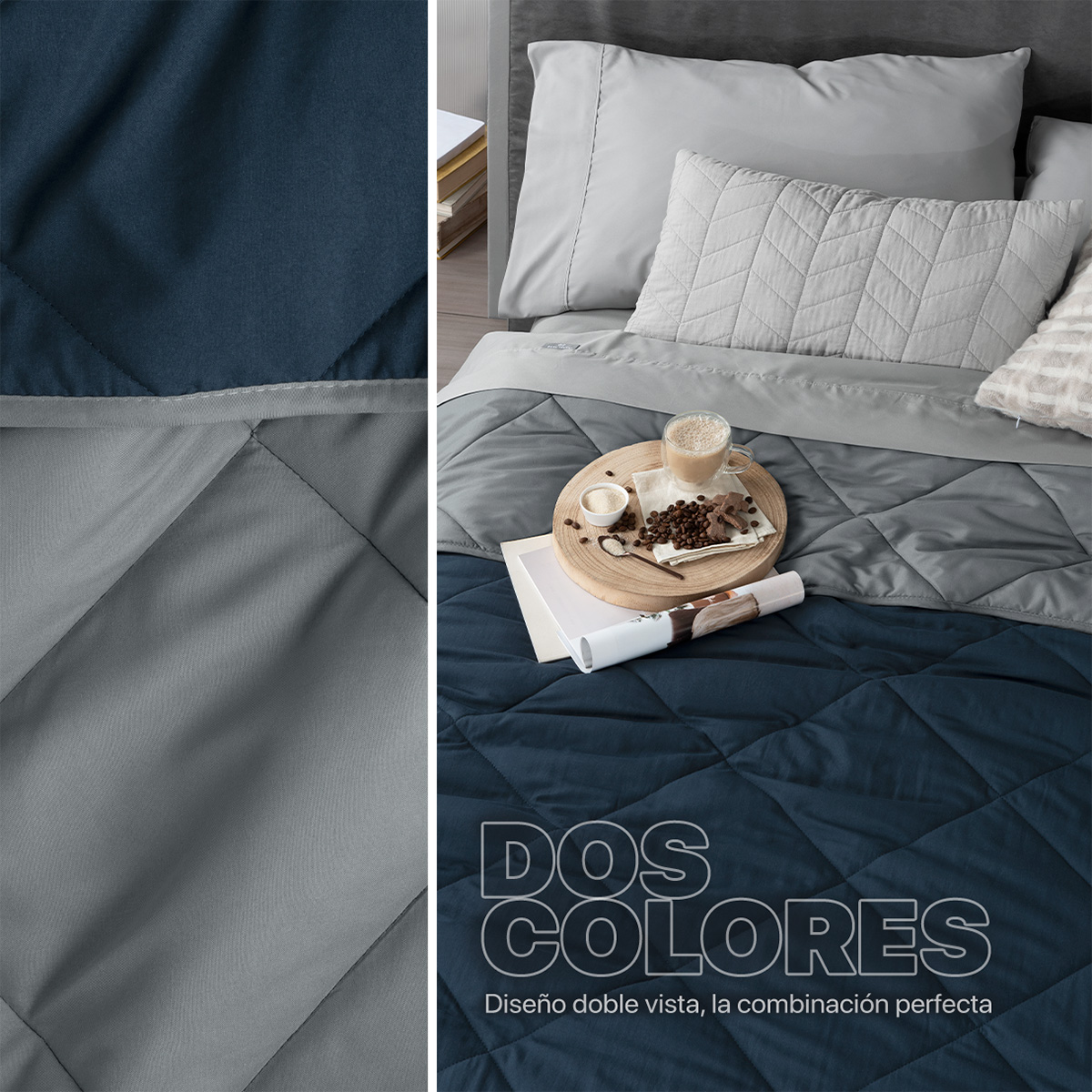 Foto 5 pulgar | Colcha Edredón Ligero Real Textil, King Size Azul-gris Reversible