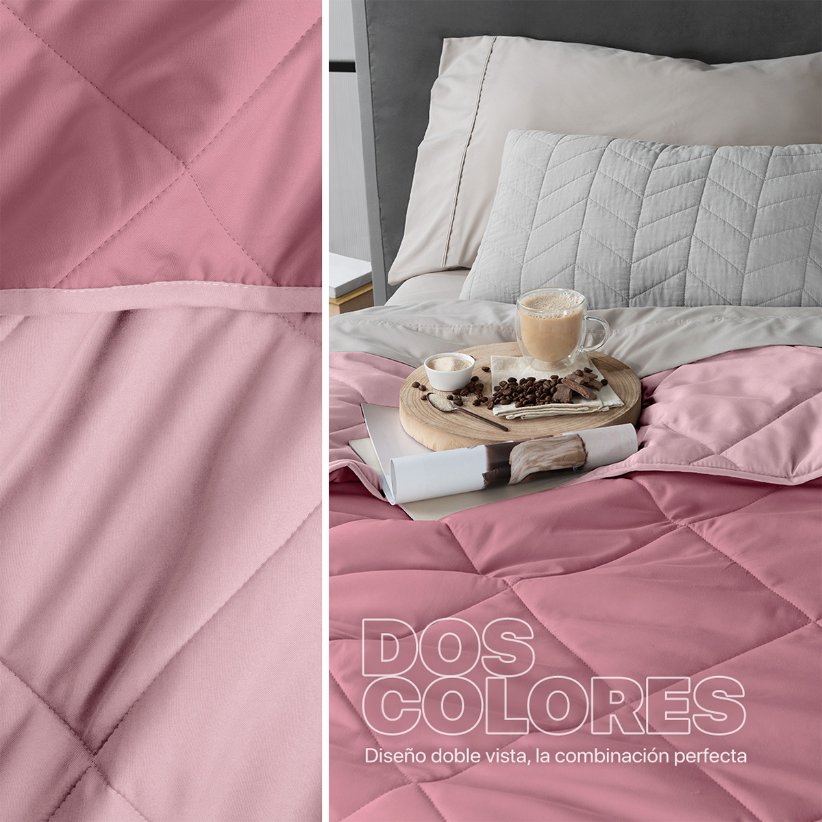 Foto 4 | Colcha Edredón Ligero Real Textil, Individual Rosa-rosa Claro Reversible