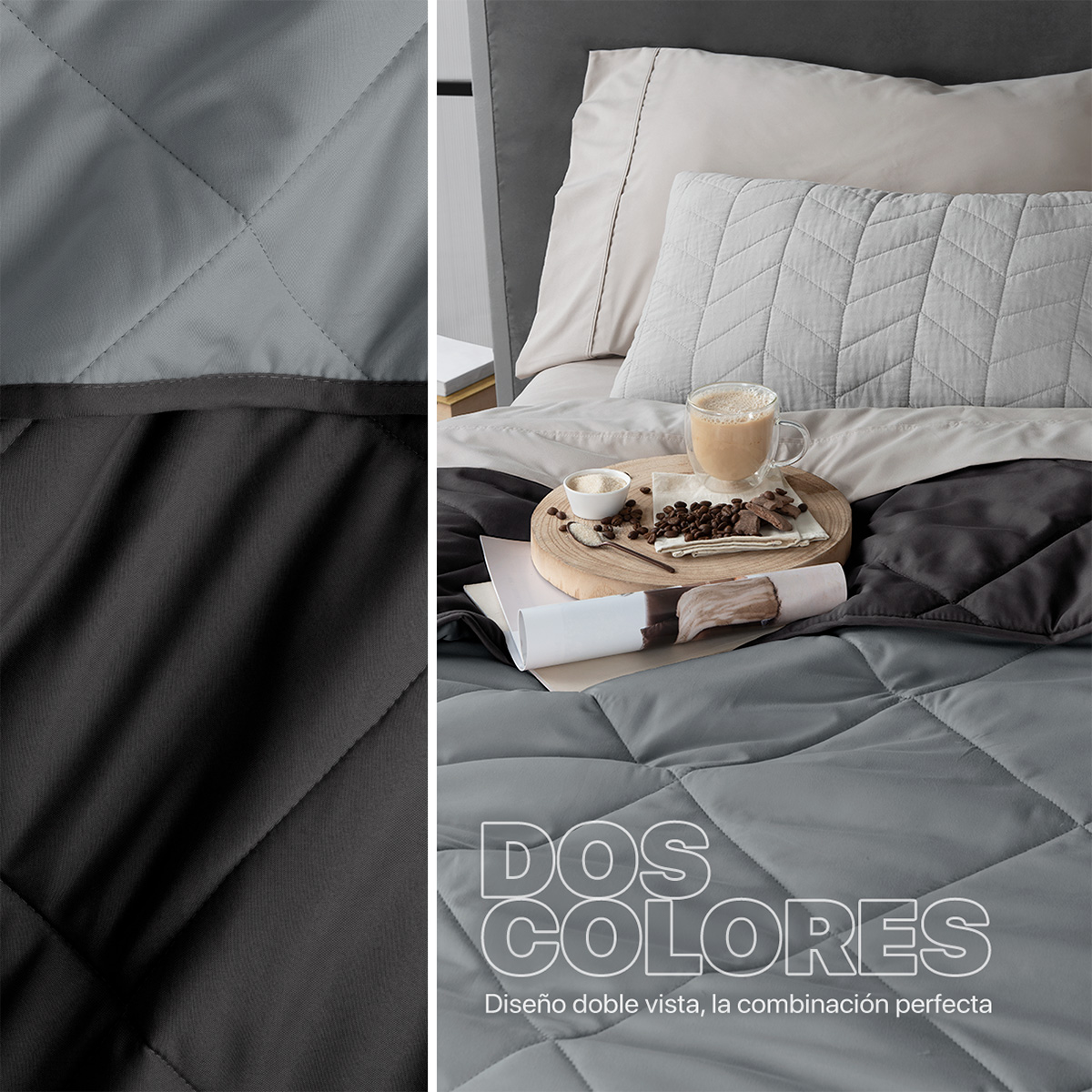 Foto 4 | Colcha Edredón Ligero Real Textil, Individual Gris-negro Reversible