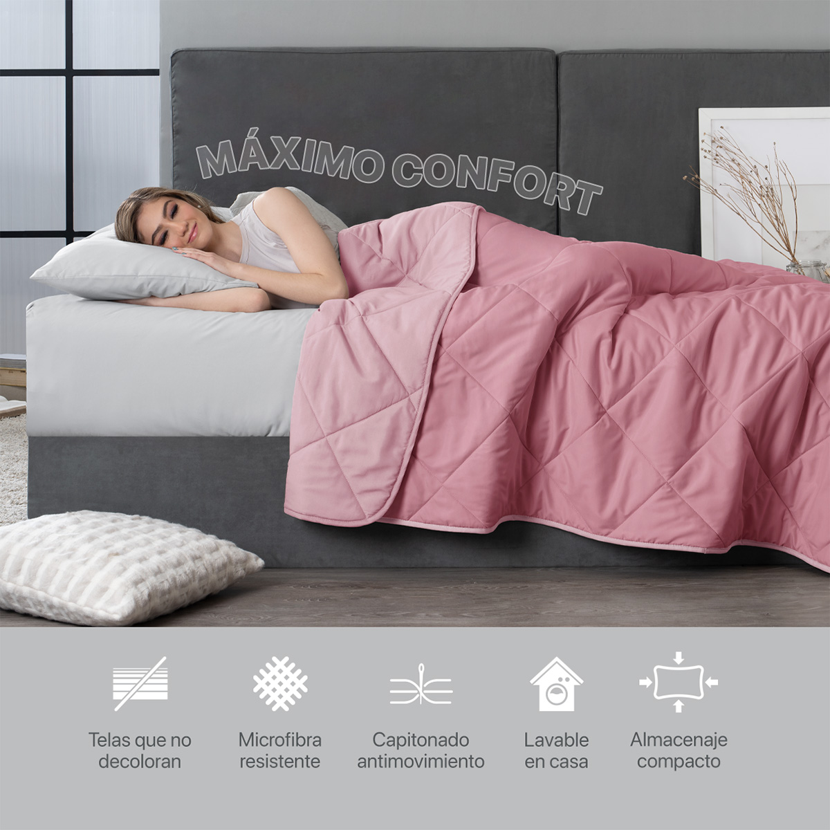 Foto 5 | Colcha Edredón Ligero Real Textil, King Size Rosa-rosa Claro Reversible