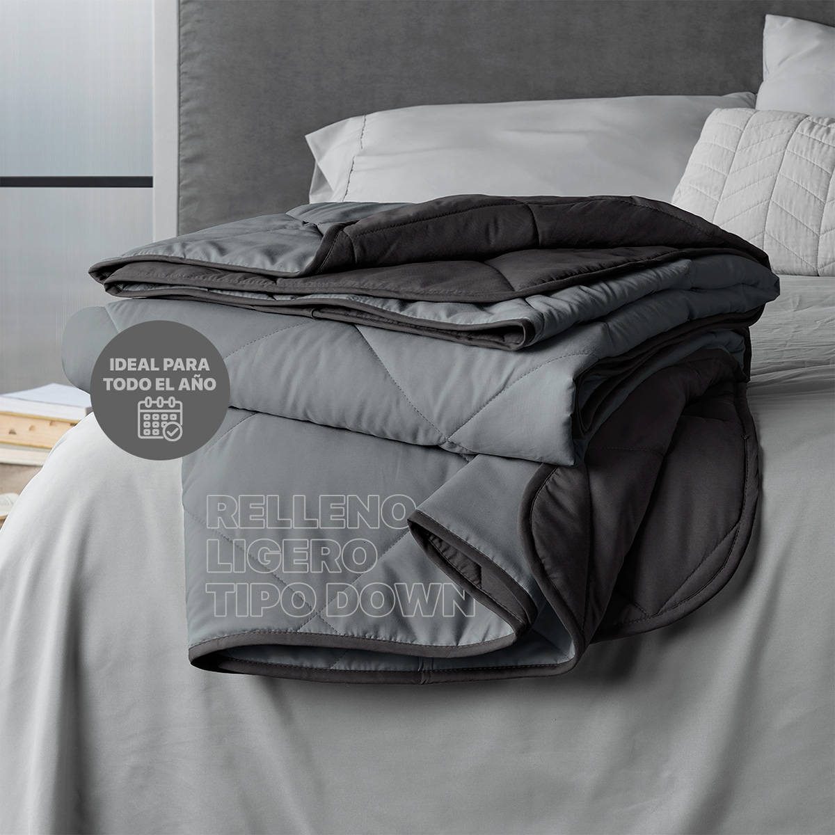 Foto 2 | Colcha Edredón Ligero Real Textil, Queen Size Gris-negro Reversible