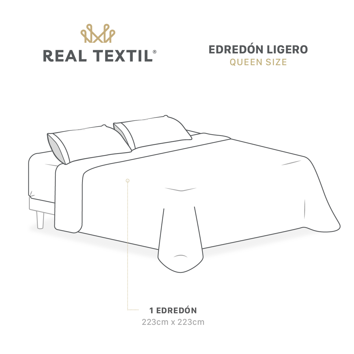 Foto 3 | Colcha Edredón Ligero Real Textil, Queen Size Gris-negro Reversible