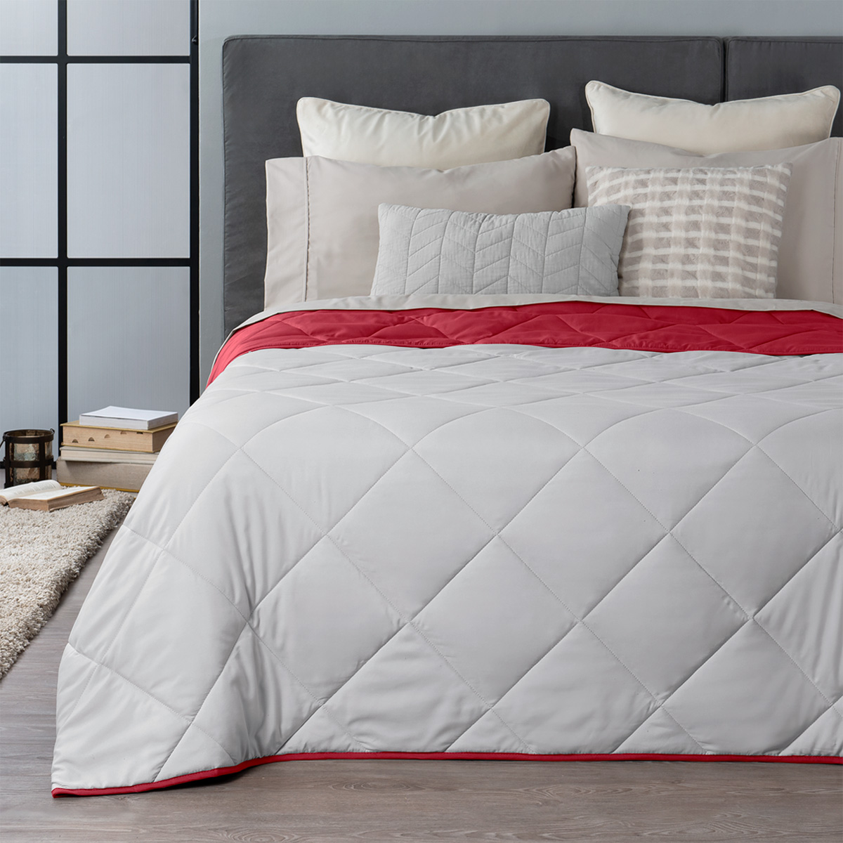 Foto 6 | Colcha Edredón Ligero Real Textil, Queen Size Gris-rojo Reversible