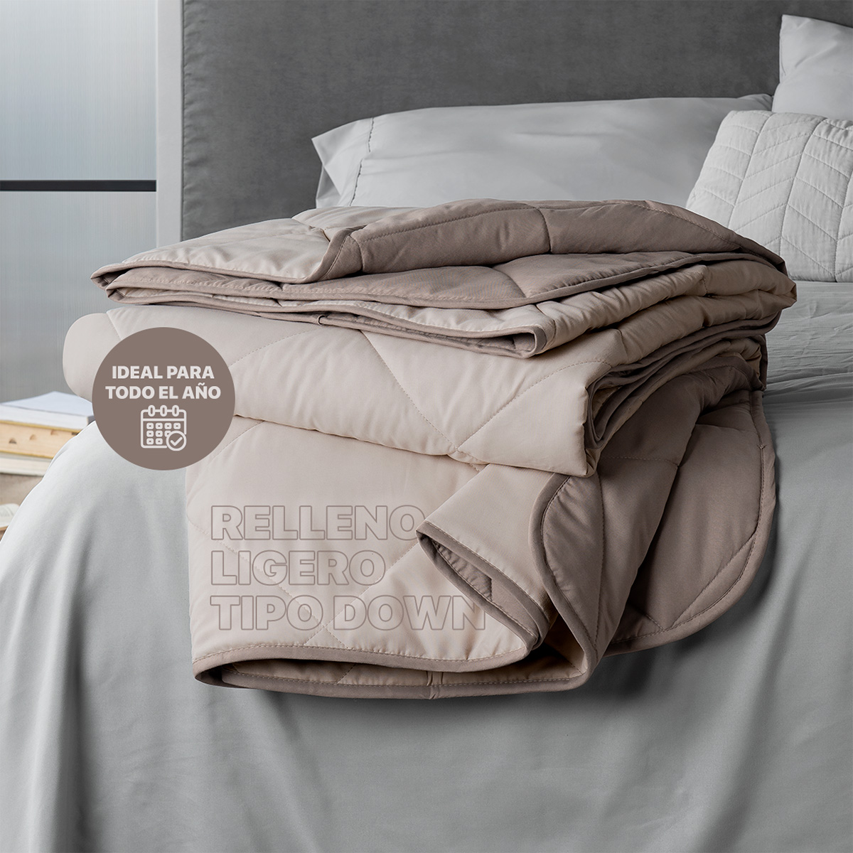 Foto 2 | Colcha Edredón Ligero Real Textil, Queen Size Marfil-taupe Reversible