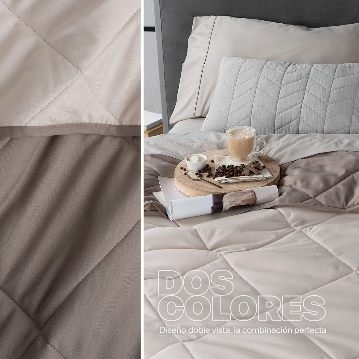 Foto 5 pulgar | Colcha Edredón Ligero Real Textil, Queen Size Marfil-taupe Reversible