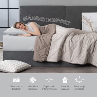 Foto 5 | Colcha Edredón Ligero Real Textil, Queen Size Marfil-taupe Reversible