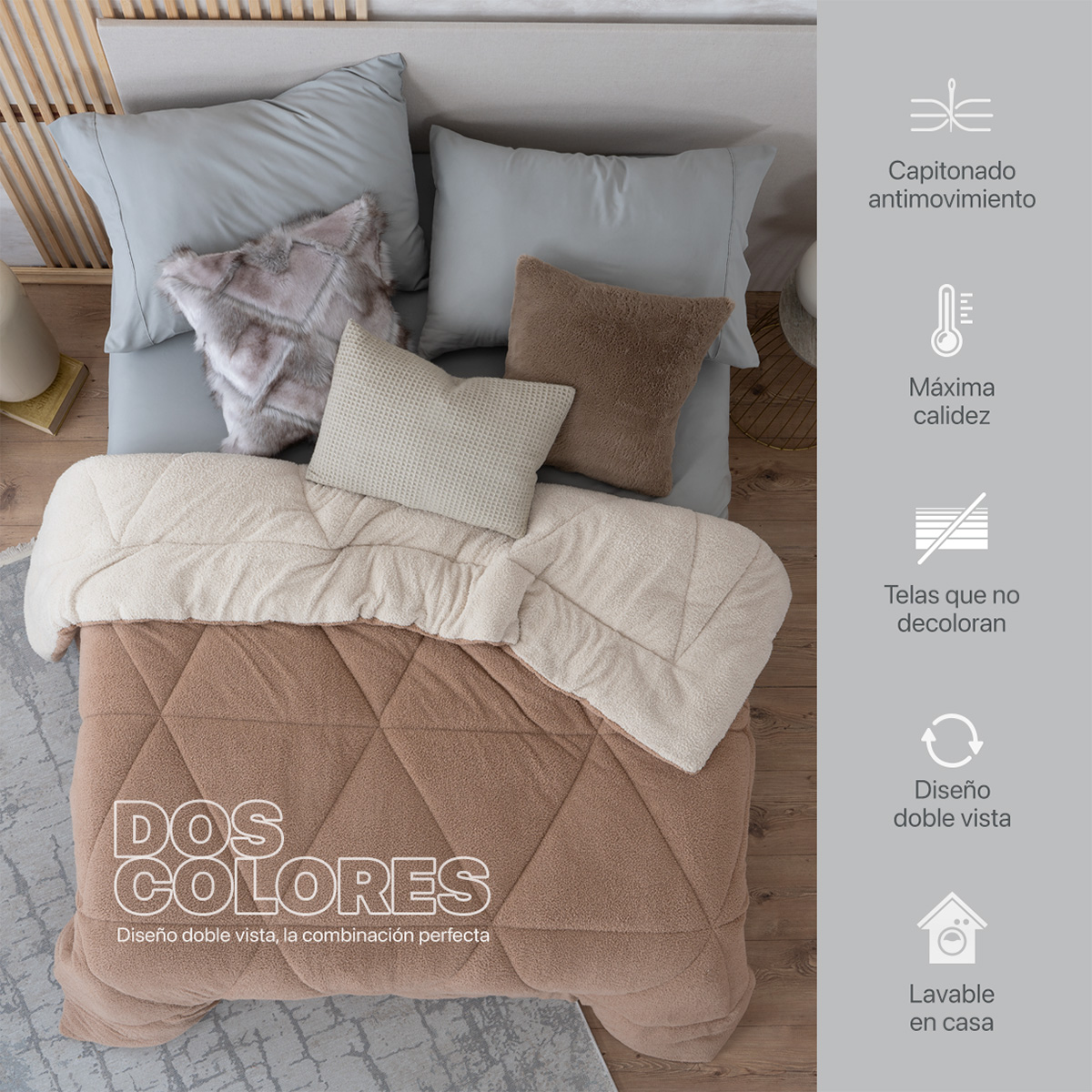 Foto 4 pulgar | Cobertor Borrega Real Textil Café-beige King Size