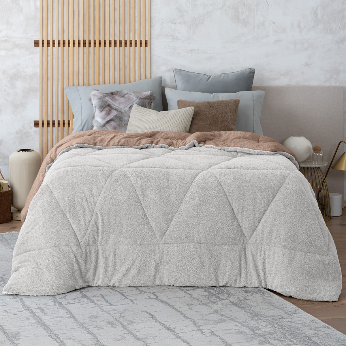 Foto 1 | Cobertor Borrega Real Textil Gris Claro-café King Size