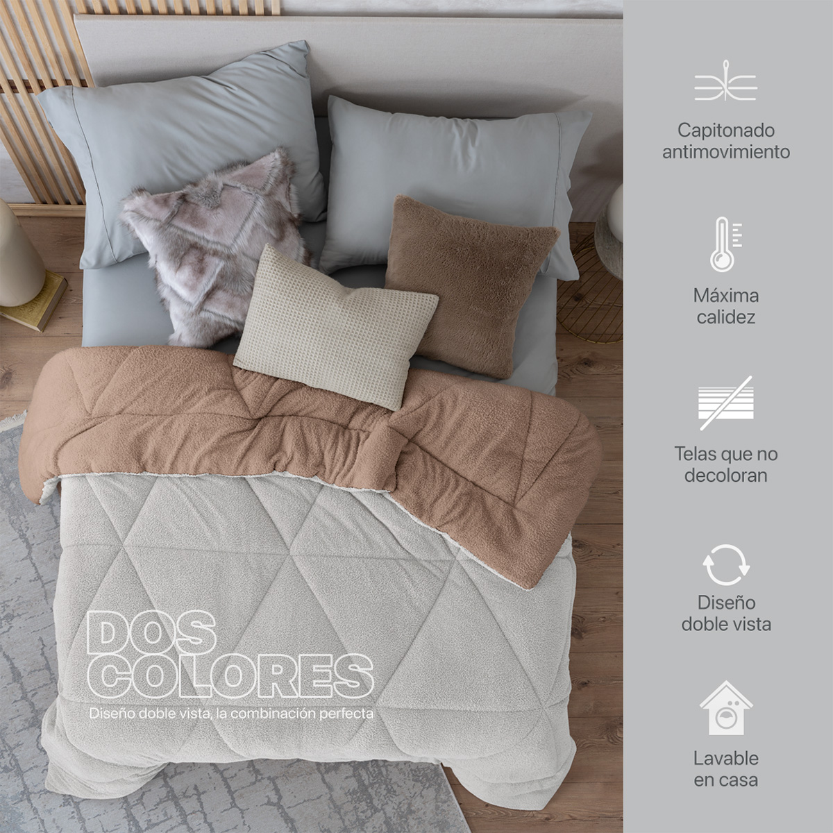 Foto 3 | Cobertor Borrega Real Textil Gris Claro-café King Size