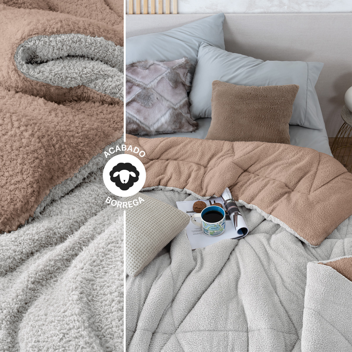 Foto 5 | Cobertor Borrega Real Textil Gris Claro-café King Size