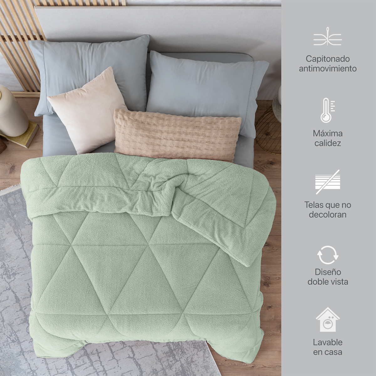 Foto 4 pulgar | Cobertor Borrega Real Textil Verde King Size