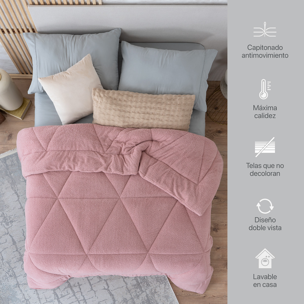 Foto 3 | Cobertor Borrega Real Textil Rosa Individual