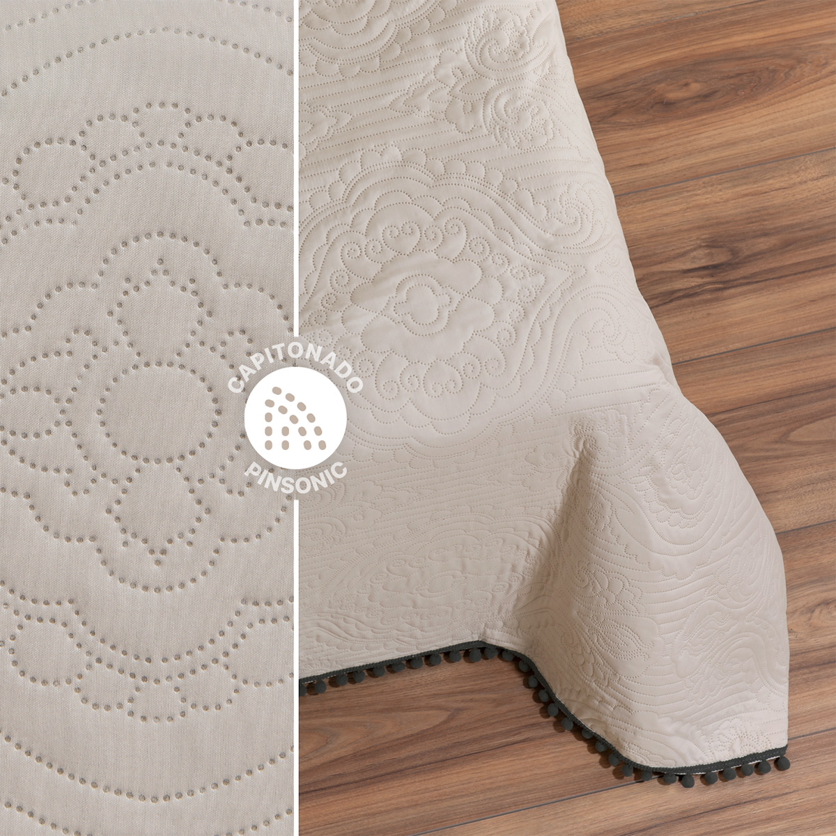 Foto 6 pulgar | Edredón Ligero Real Textil Matrimonial Beige y Negro con Pompones