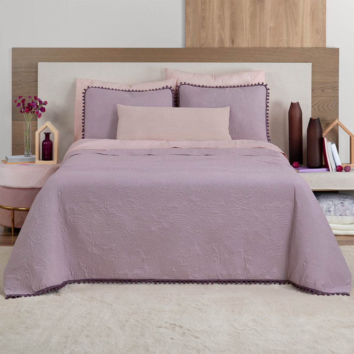 Foto 1 | Edredón Ligero Real Textil  King Size Lavanda y Morado con Pompones