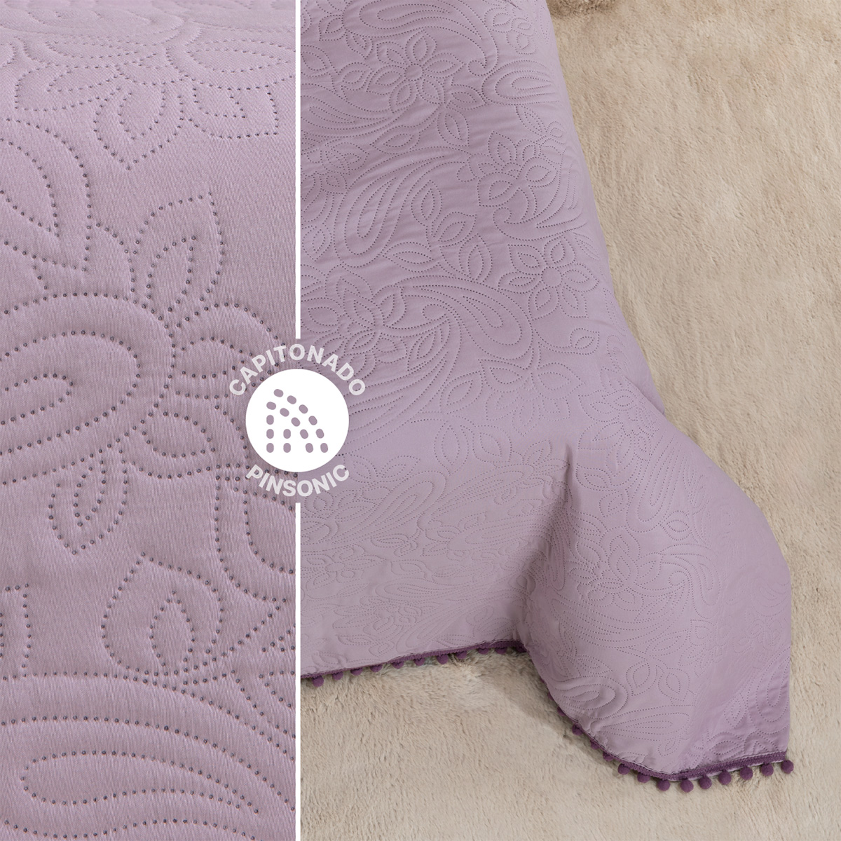 Foto 6 pulgar | Edredón Ligero Real Textil  King Size Lavanda y Morado con Pompones