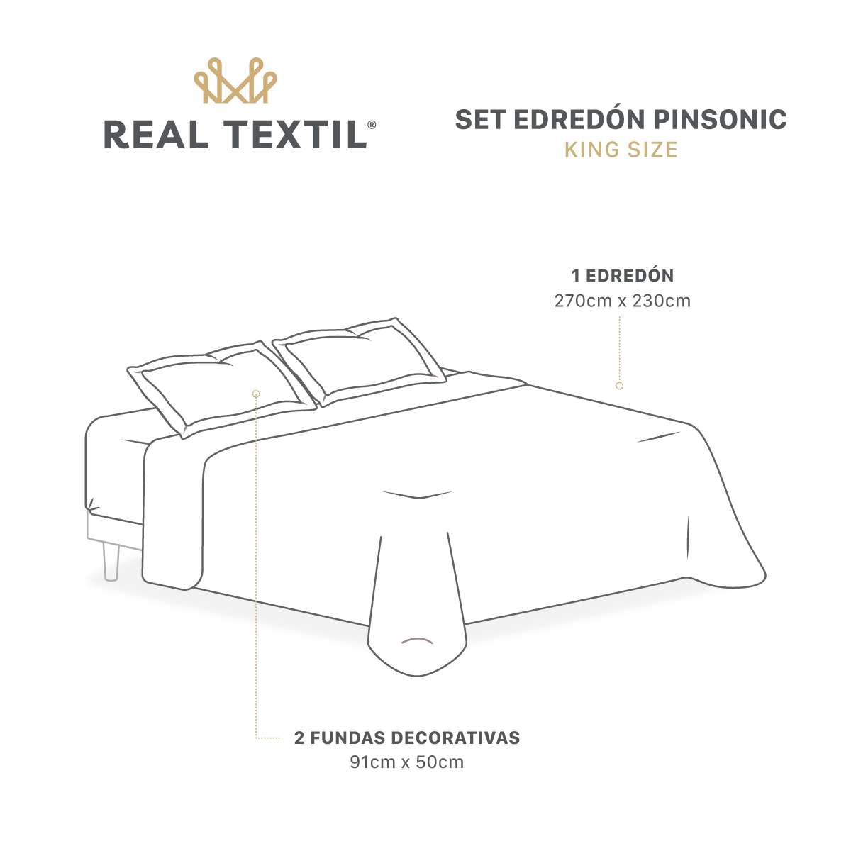 Foto 4 | Edredón Ligero Real Textil King Size Beige y Negro con Pompones
