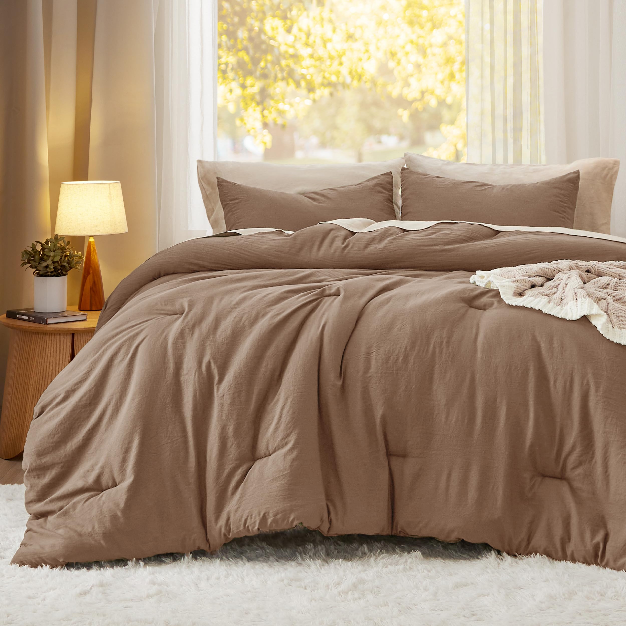 Foto 2 | Juego de Edredón Bedsure King Size Marrón Prelavado 3 Piezas - Venta Internacional