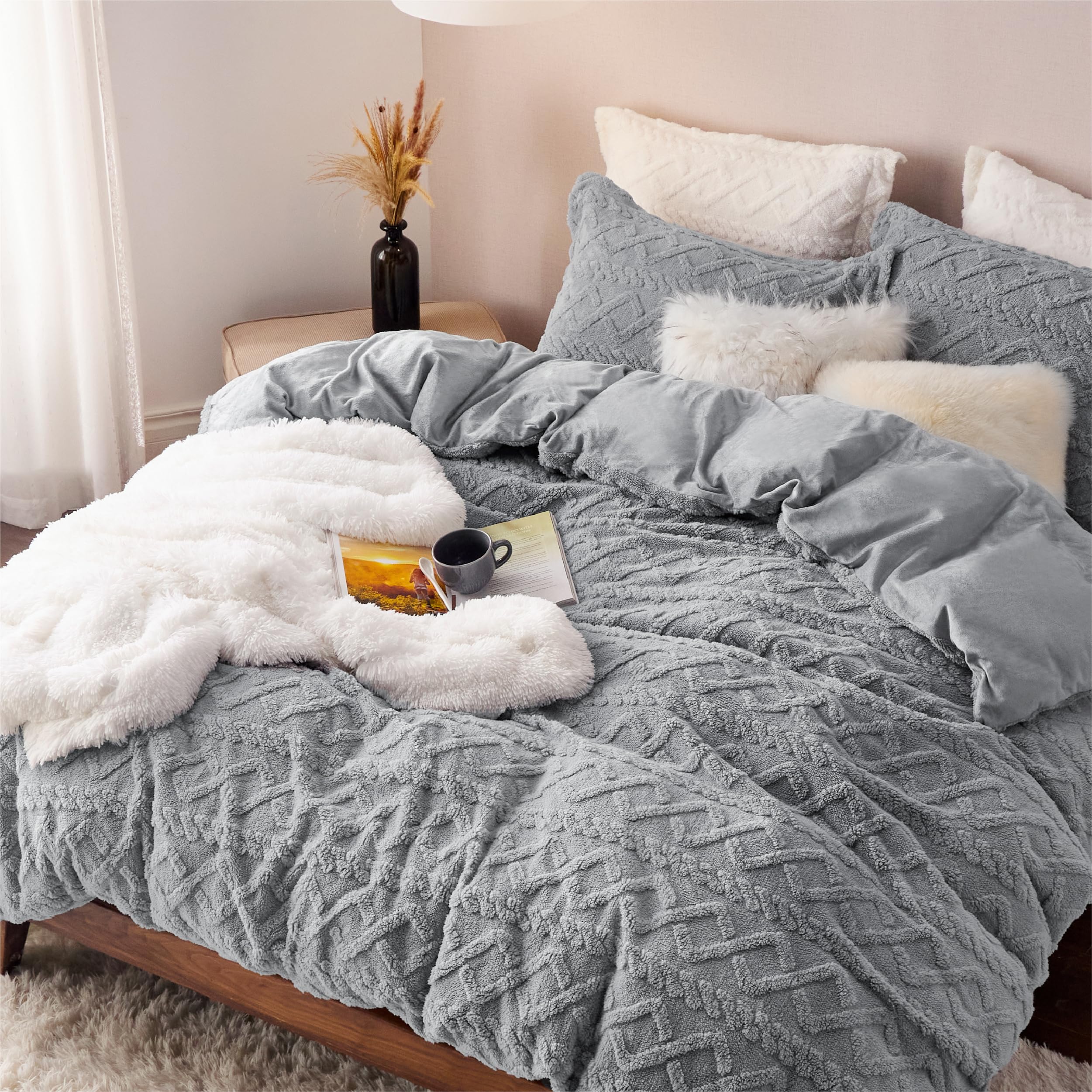 Foto 1 | Set de Edredón Bedsure Fluffy de Felpa Gris King Size - Venta Internacional