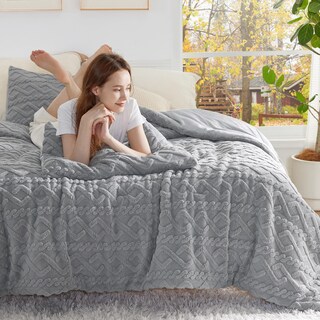 Foto 2 | Set de Edredón Bedsure Fluffy de Felpa Gris King Size - Venta Internacional