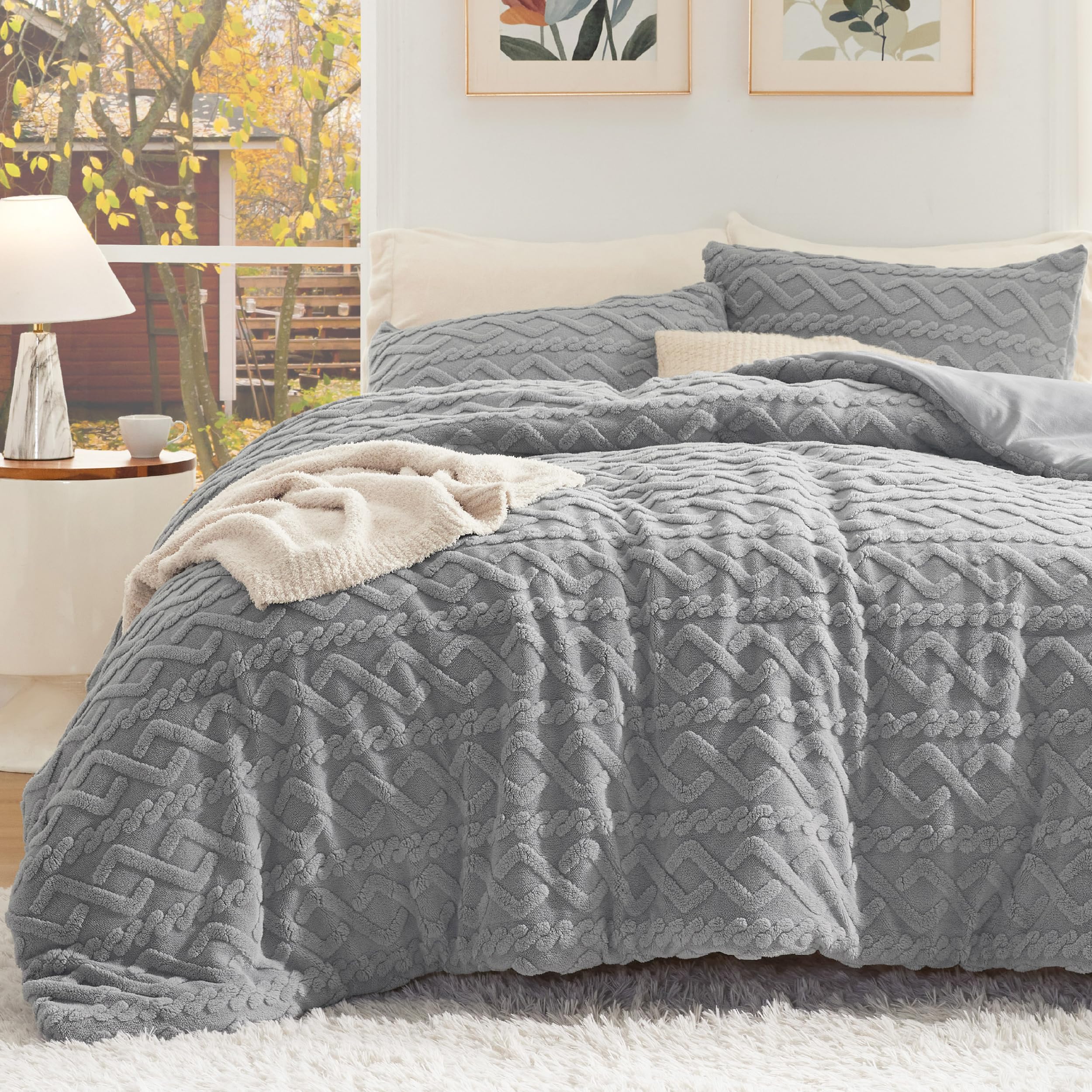 Foto 4 pulgar | Set de Edredón Bedsure Fluffy de Felpa Gris King Size - Venta Internacional