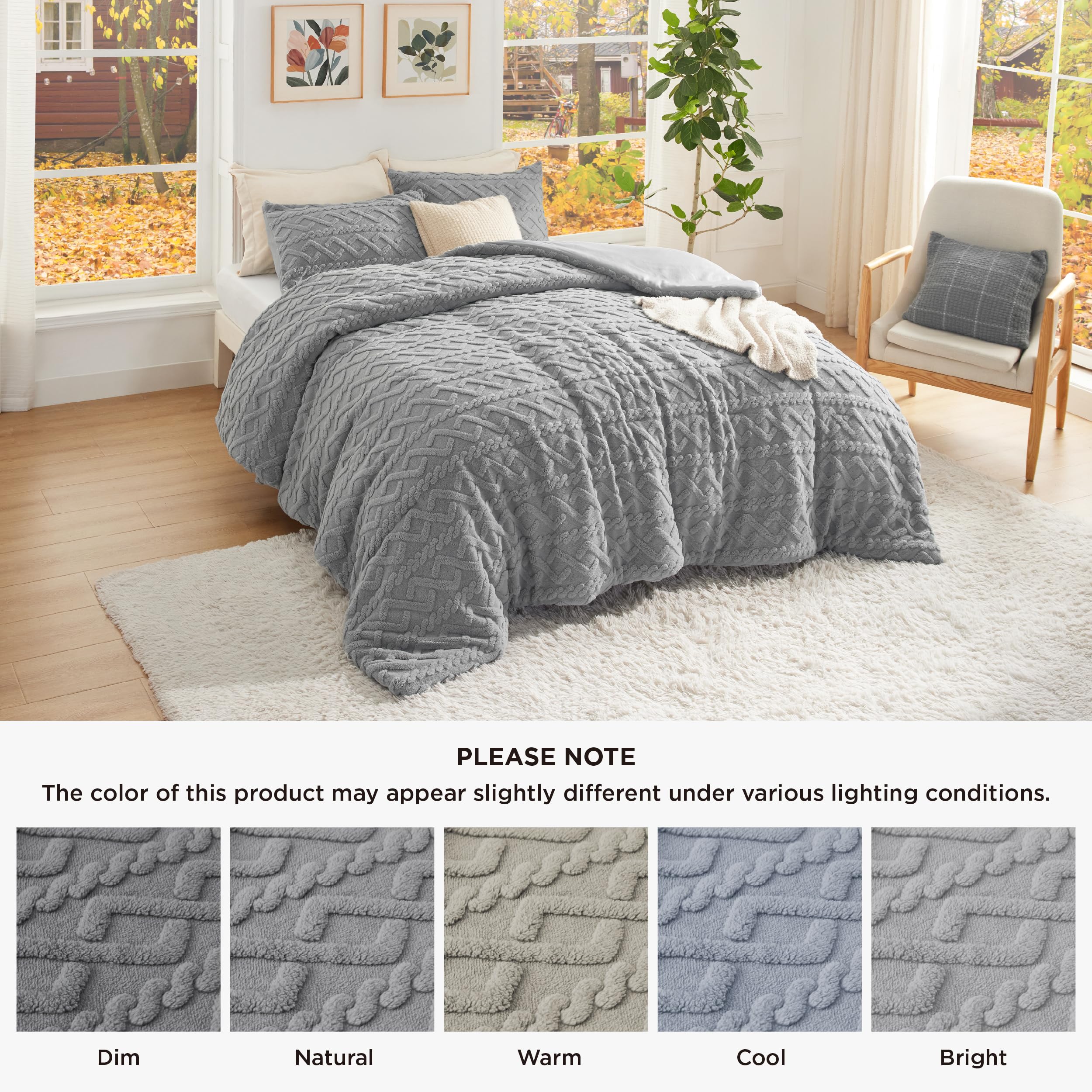 Foto 5 | Set de Edredón Bedsure Fluffy de Felpa Gris King Size - Venta Internacional