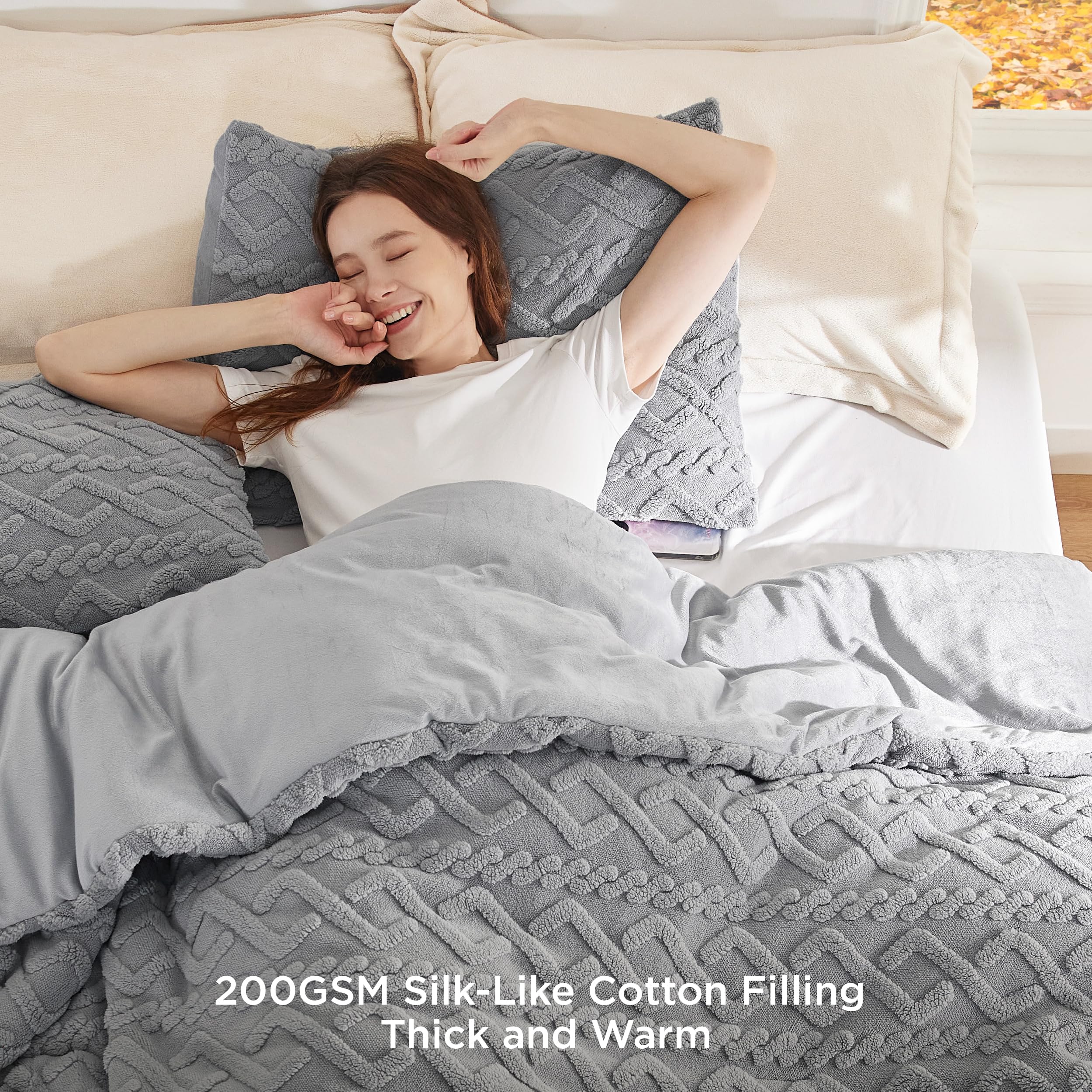 Foto 7 pulgar | Set de Edredón Bedsure Fluffy de Felpa Gris King Size - Venta Internacional