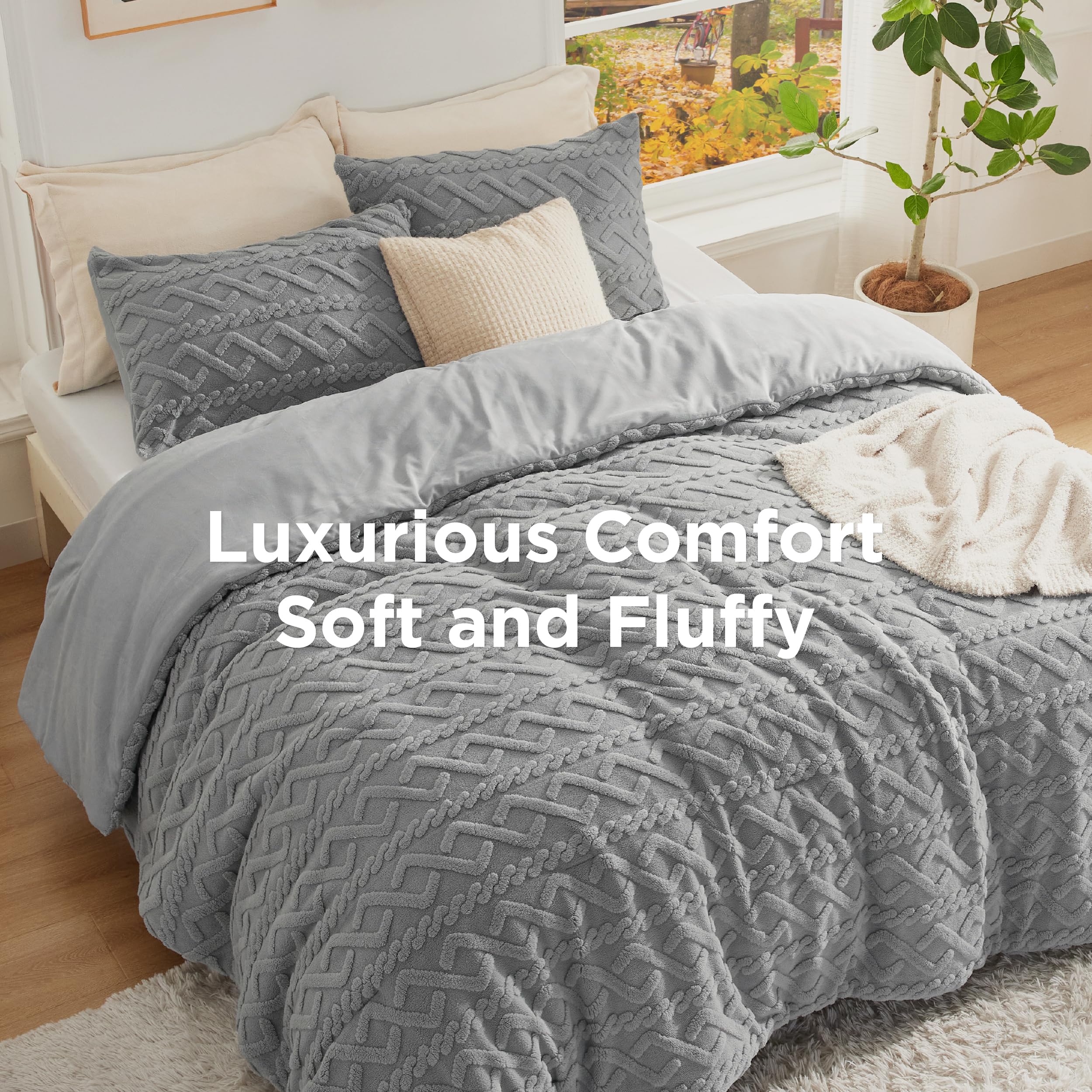Foto 7 | Set de Edredón Bedsure Fluffy de Felpa Gris King Size - Venta Internacional