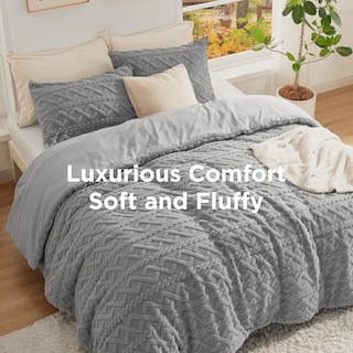 Foto 7 | Set de Edredón Bedsure Fluffy de Felpa Gris King Size - Venta Internacional