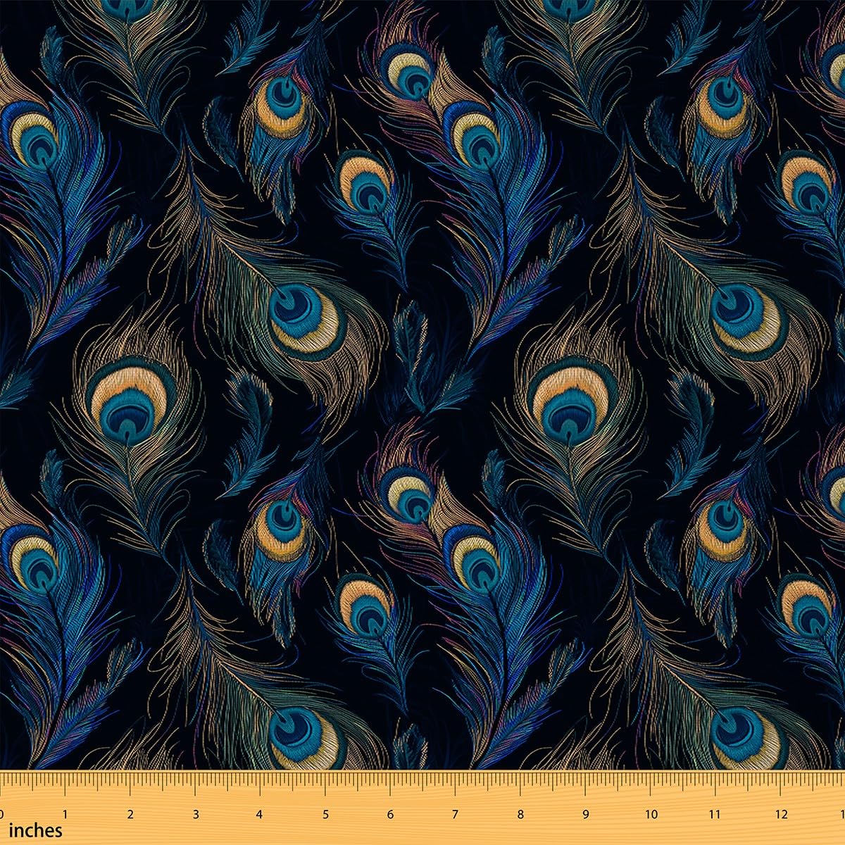 Tela Con Estampado De Plumas De Pavo Real De Castle Fairy, 100% Poliéster - Venta Internacional.