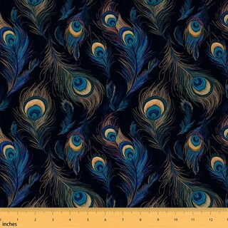 Foto 1 | Tela Con Estampado De Plumas De Pavo Real De Castle Fairy, 100% Poliéster - Venta Internacional.