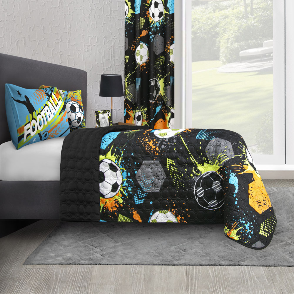 Foto 4 pulgar | Edredón Ligero con Funda de Almohada Individual Negro Dos Vistas Balones