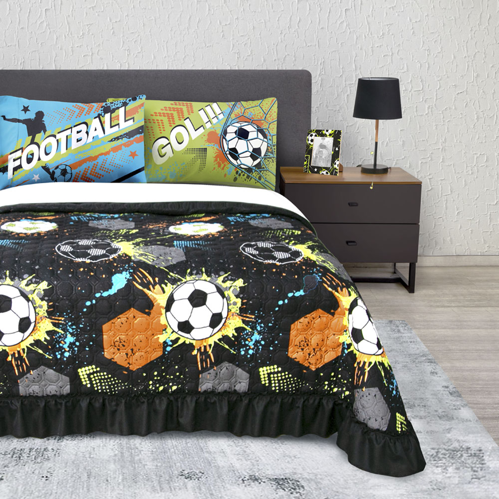 Foto 5 pulgar | Edrecolcha Matrimonial Con Fundas De Almohada Negro Balones