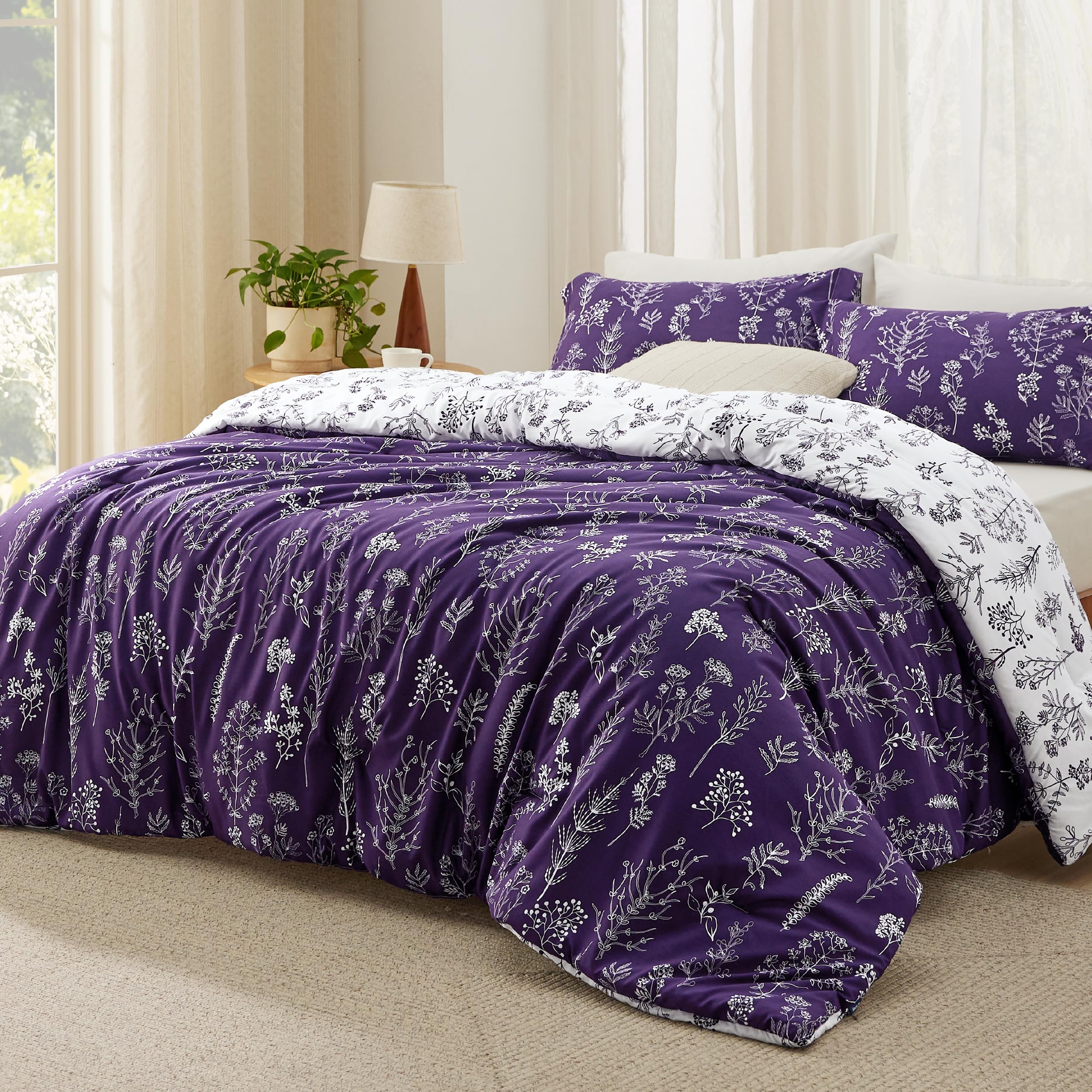 Foto 2 pulgar | Juego de Edredón Bedsure Queen Morado Floral Reversible - Venta Internacional