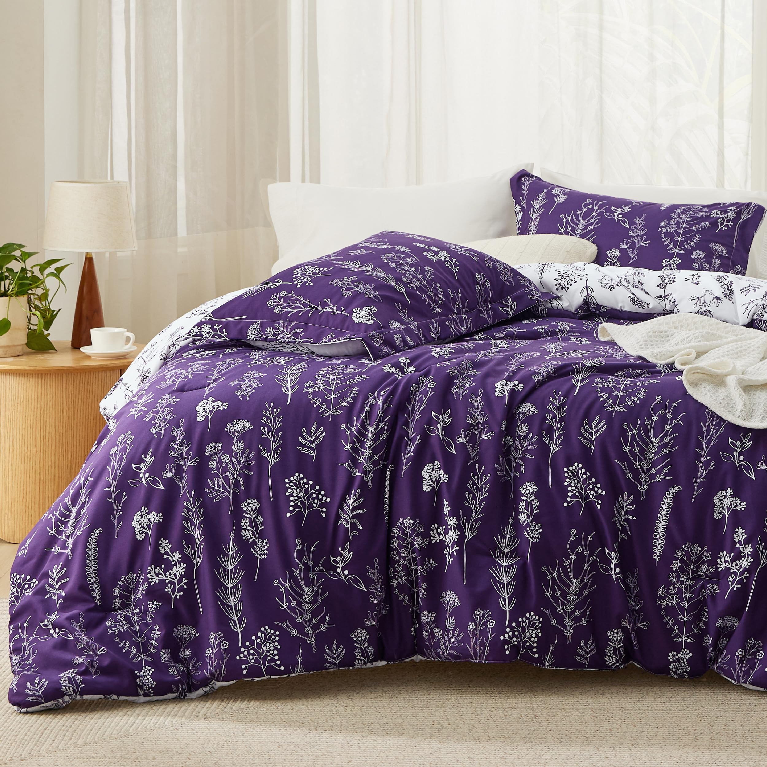 Foto 3 pulgar | Juego de Edredón Bedsure Queen Morado Floral Reversible - Venta Internacional