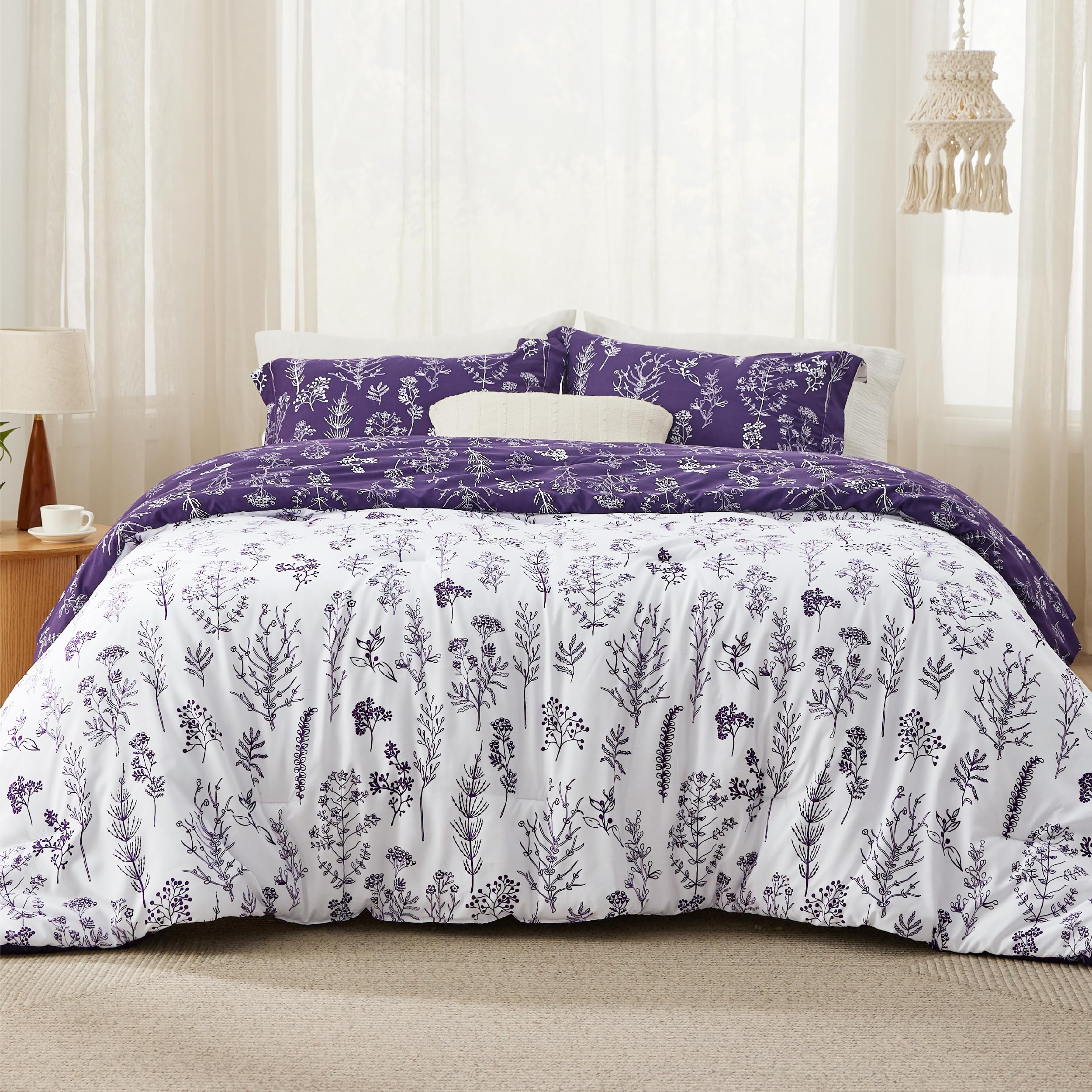 Foto 4 pulgar | Juego de Edredón Bedsure Queen Morado Floral Reversible - Venta Internacional