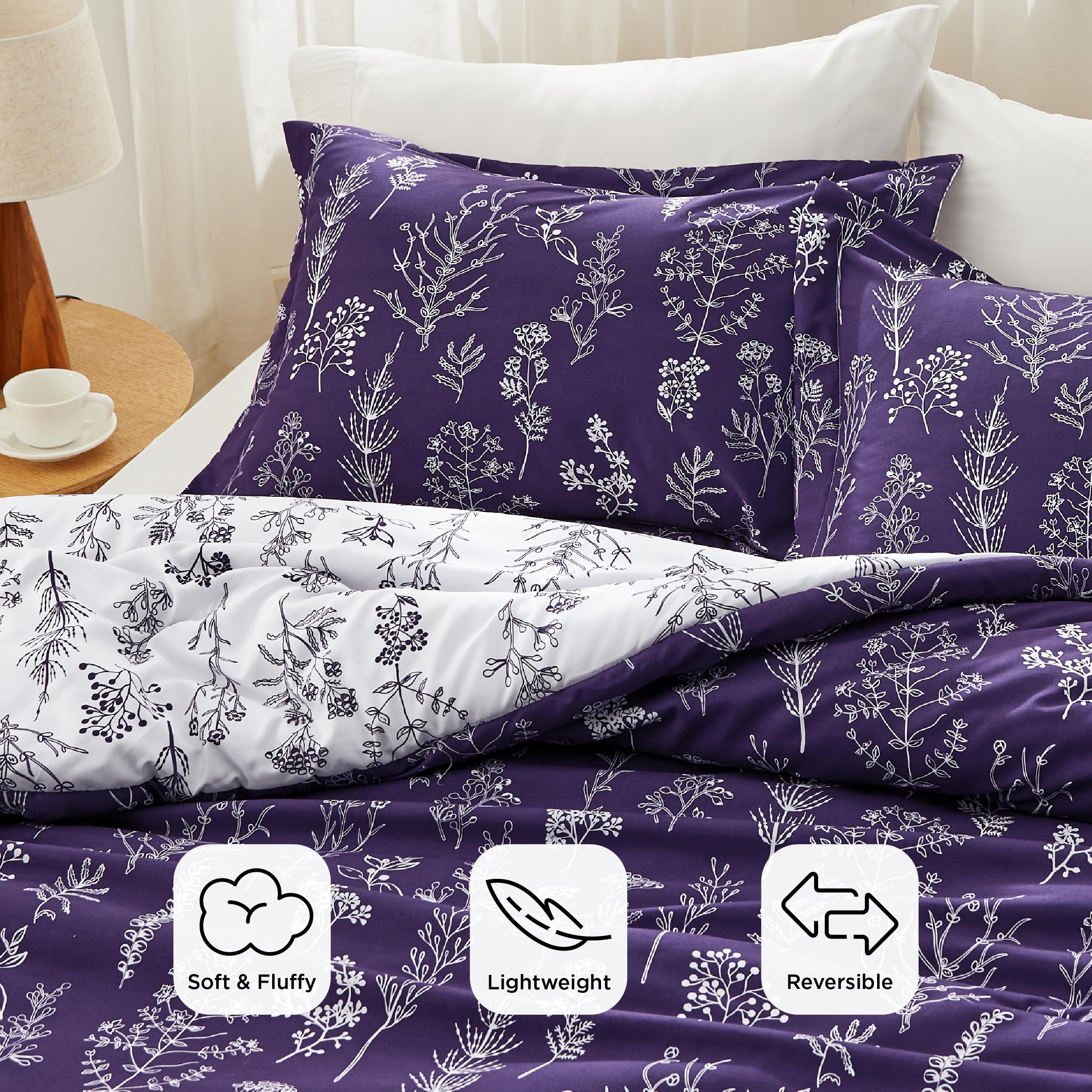 Foto 5 pulgar | Juego de Edredón Bedsure Queen Morado Floral Reversible - Venta Internacional