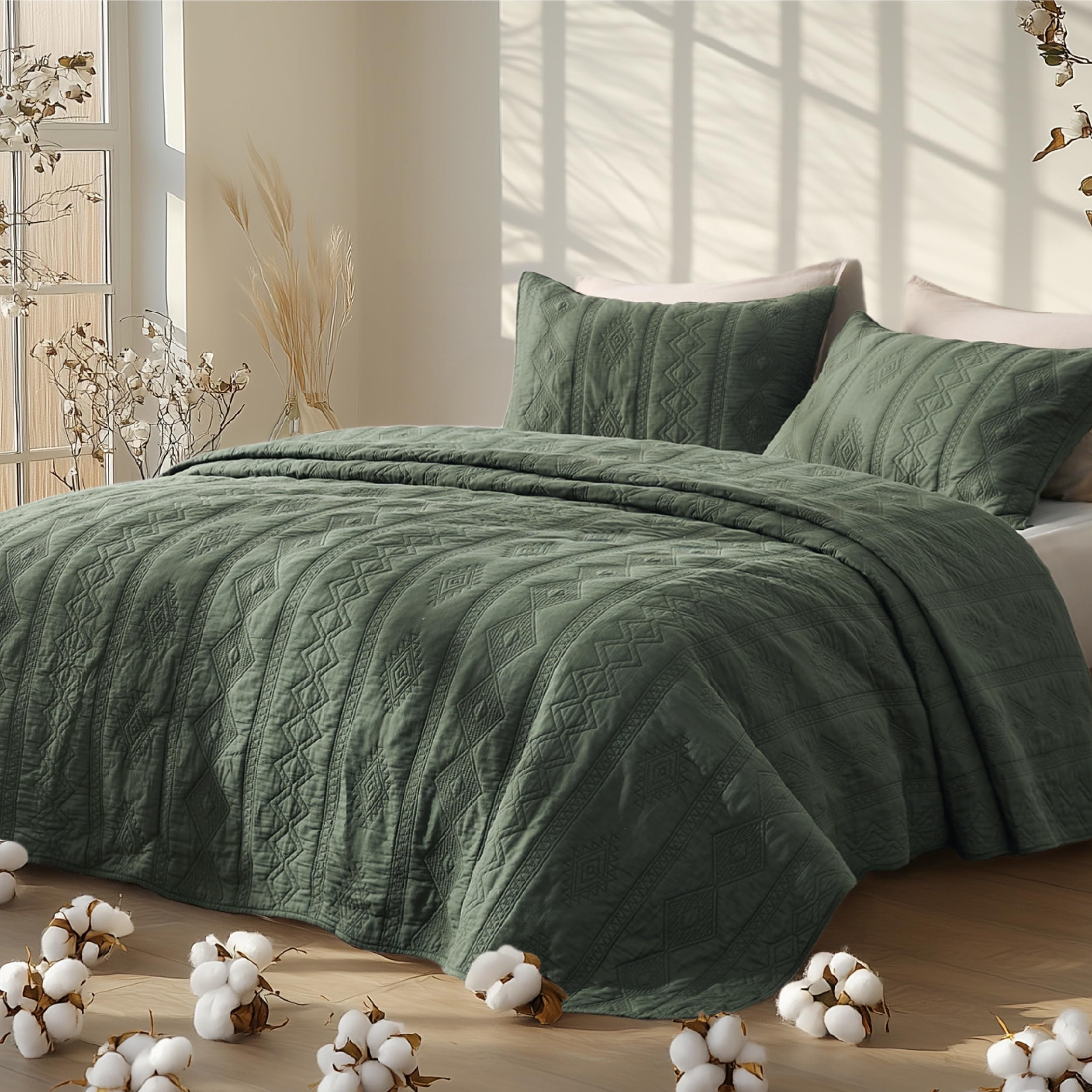 Foto 7 pulgar | Juego de Colcha Bedsure Algodón Verde Oliva - Venta Internacional